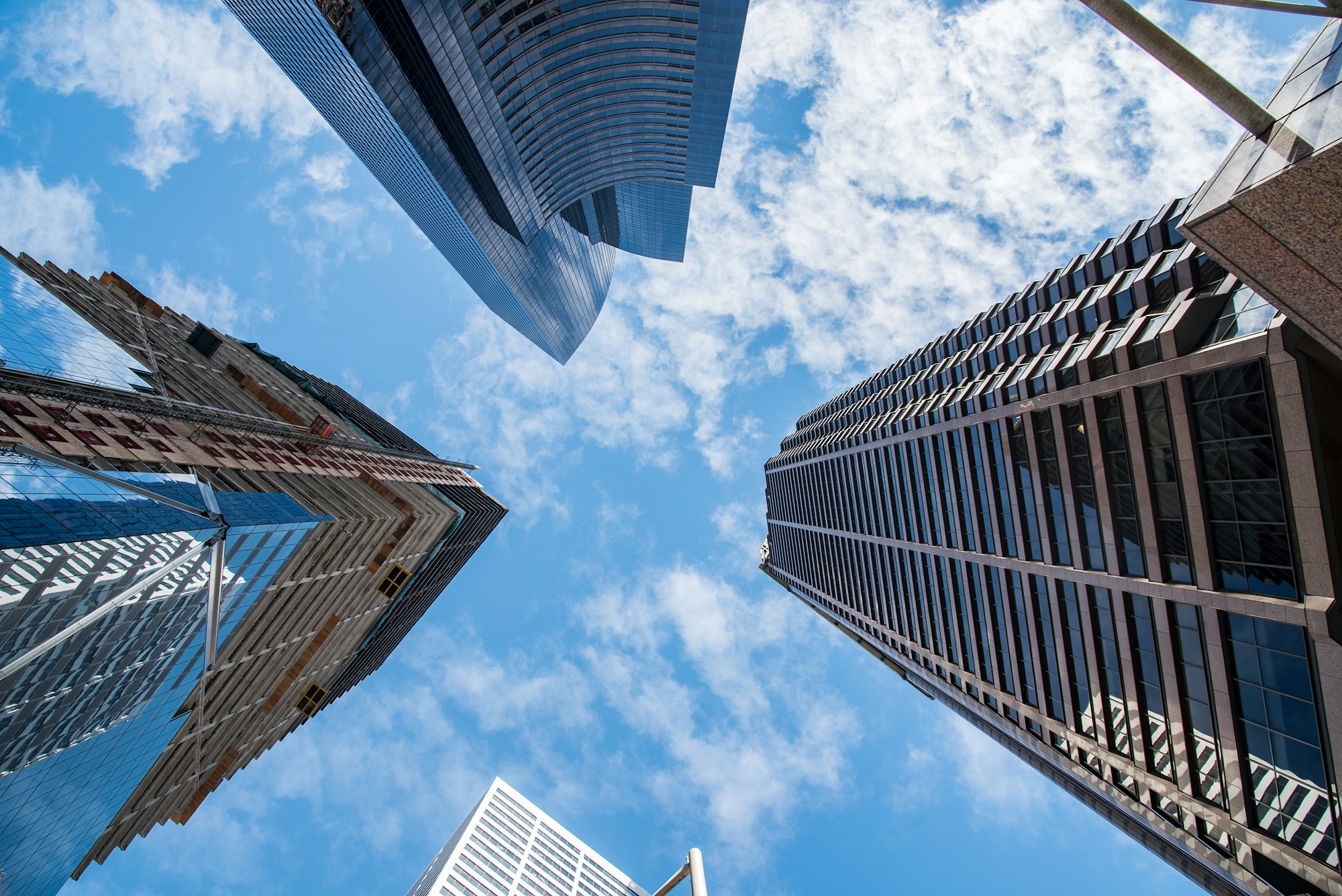 High rise towers in Seattle downtown, looking up